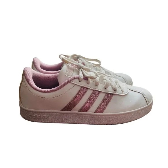 Adidas Court Shoes‎ White Pink Glitter Stripes Sneakers Kids Size 3 - Picture 3 of 6